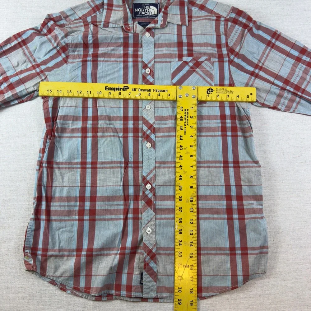 The North Face Mens Large Plaid Button Down Shirt Long Sleeve Red Blue Heritage